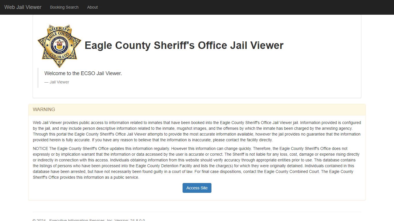 Eagle County, Colorado - Web Jail Viewer: Home Page