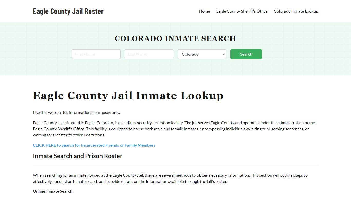 Eagle County Jail Roster Lookup, CO, Inmate Search